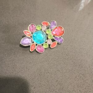 Colorful Crystal Flower Brooch - Turquoise, Pink, Coral, Purple, Lime